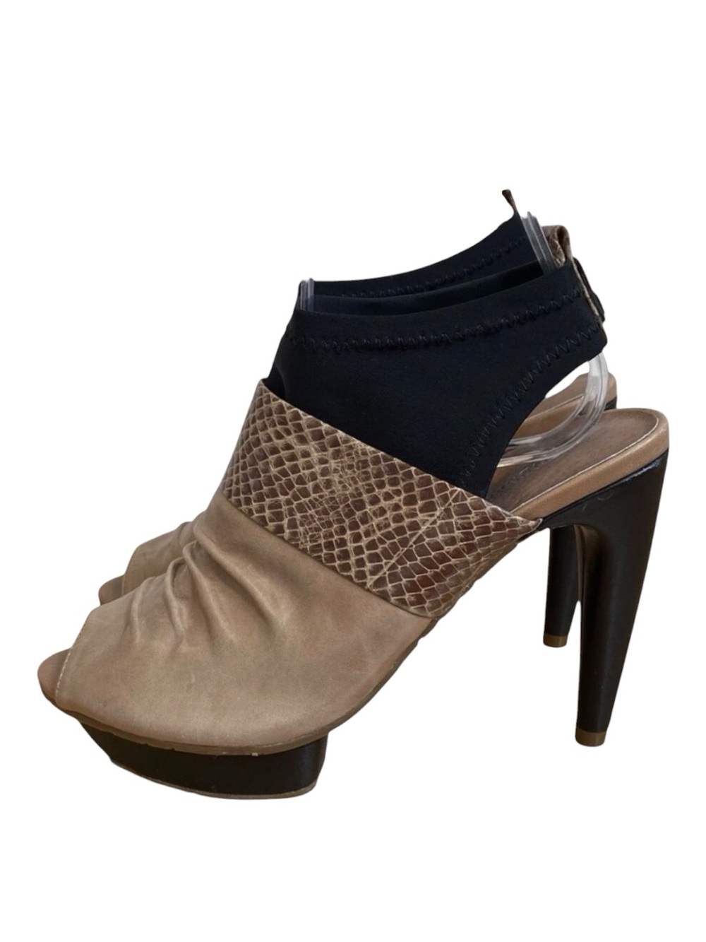 Rudsak leather plate-forme stilettos sandals snake pattern brown black size 37